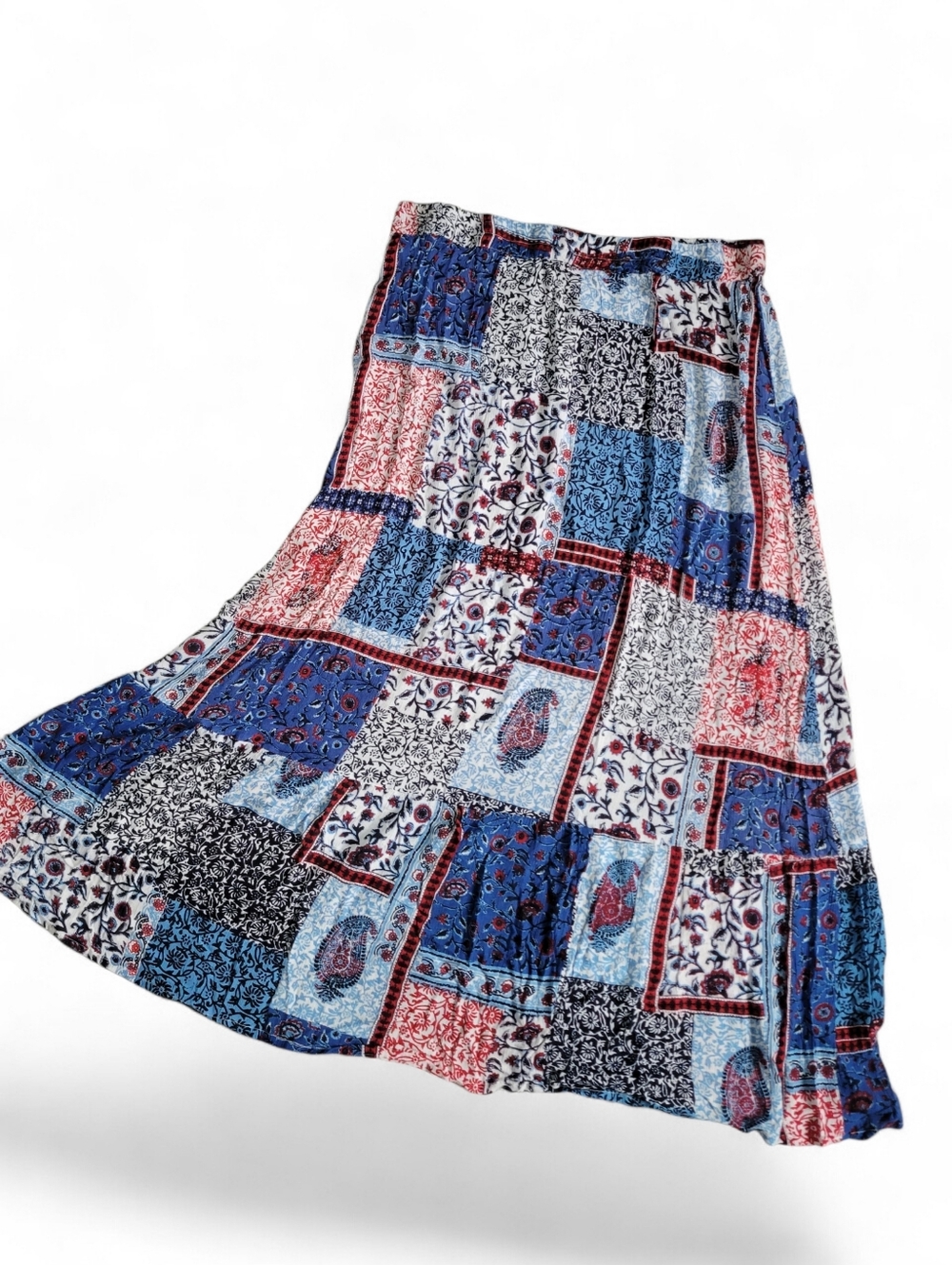 ❤️B2G1 Vintage Anthony Richards Boho Handkerchief Patchwork Guaze Maxi Skirt 1X❤